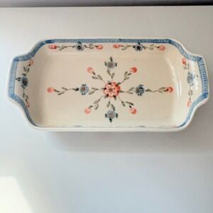 Boleslawiec Polish Pottery Rectangular Baker Dish Handles Floral 12.5" X 6.5"